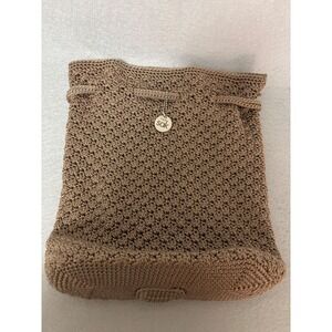 The Sak Crochet Drawstring Backpack Tan Handcrafted Knit Casual Bag Neutral
